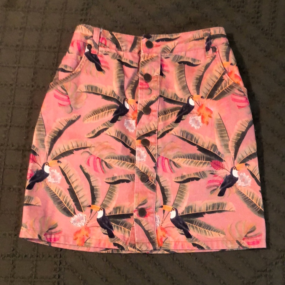 Anthropologie FARM Rio Toucan Mini Skirt Size 26 Waist